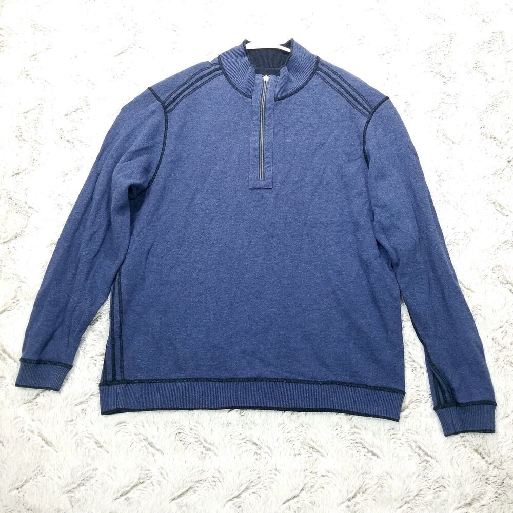 Tommy Bahama‎ Sweatshirt Mens Blue 1/4 Zip Long Sleeve Reversible Sz XL